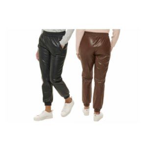 New DKNY Jeans Ladies Faux Leather Jogger Pants - L size Brown or Black